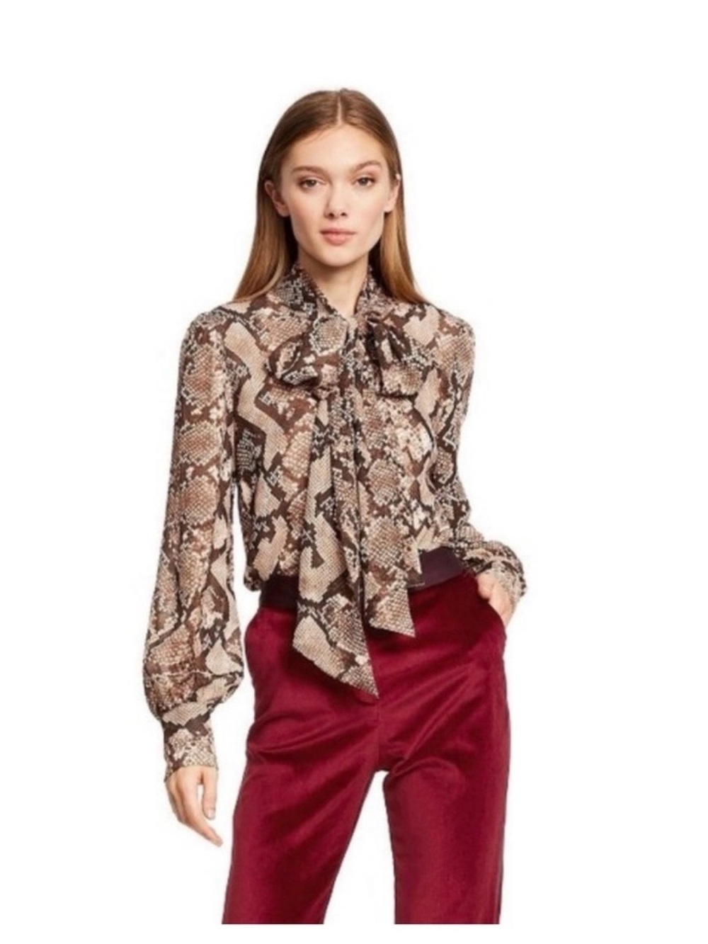 Altuzarra Brown Snake-Print Tie-Neck Blouse